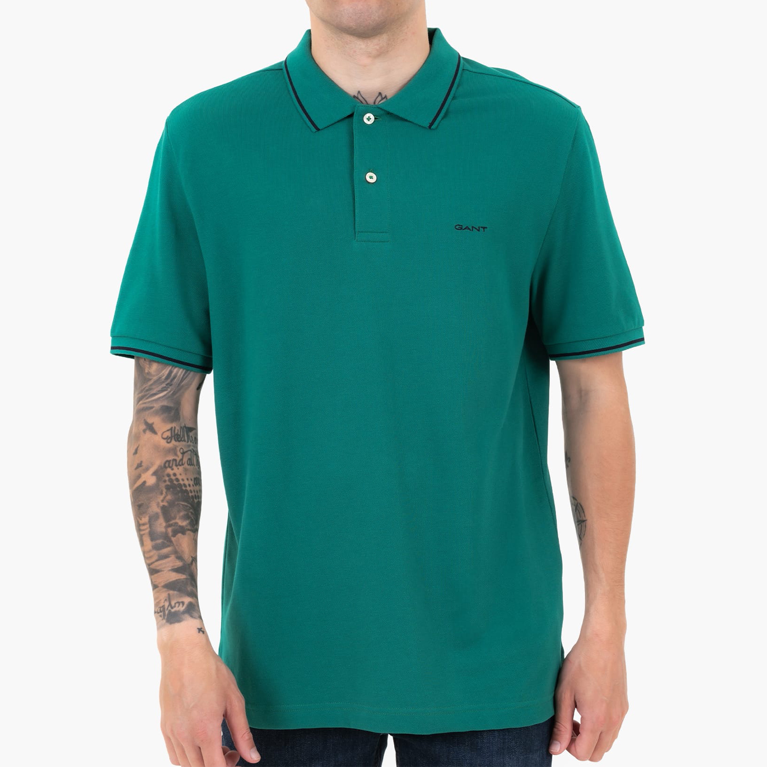 Men T-Shirts Tipping.Rugger Green Cotton GANT Men T-Shirts Tipping.Rugger Green Cotton GANT