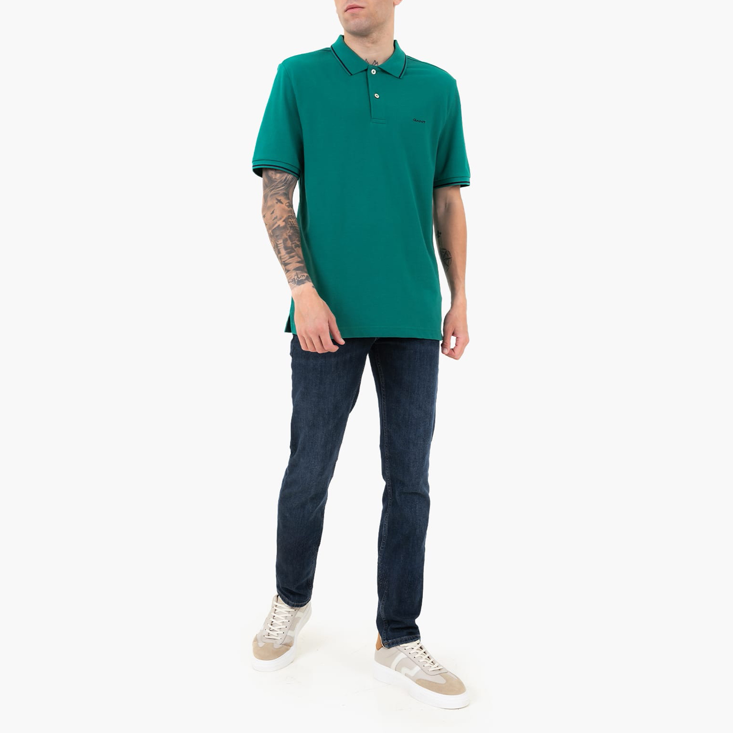 Men T-Shirts Tipping.Rugger Green Cotton GANT Men T-Shirts Tipping.Rugger Green Cotton GANT