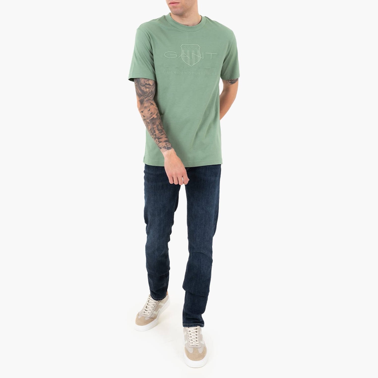 Men T-Shirts Tonal.Shield.G Green Cotton GANT Men T-Shirts Tonal.Shield.G Green Cotton GANT