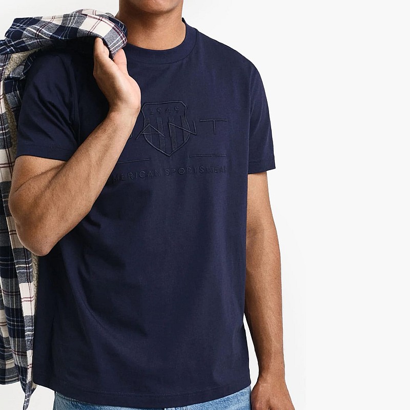 Men T-Shirts Tonal.Shield DarkBlue Cotton GANT