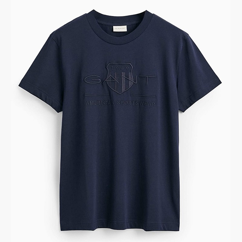 Men T-Shirts Tonal.Shield DarkBlue Cotton GANT