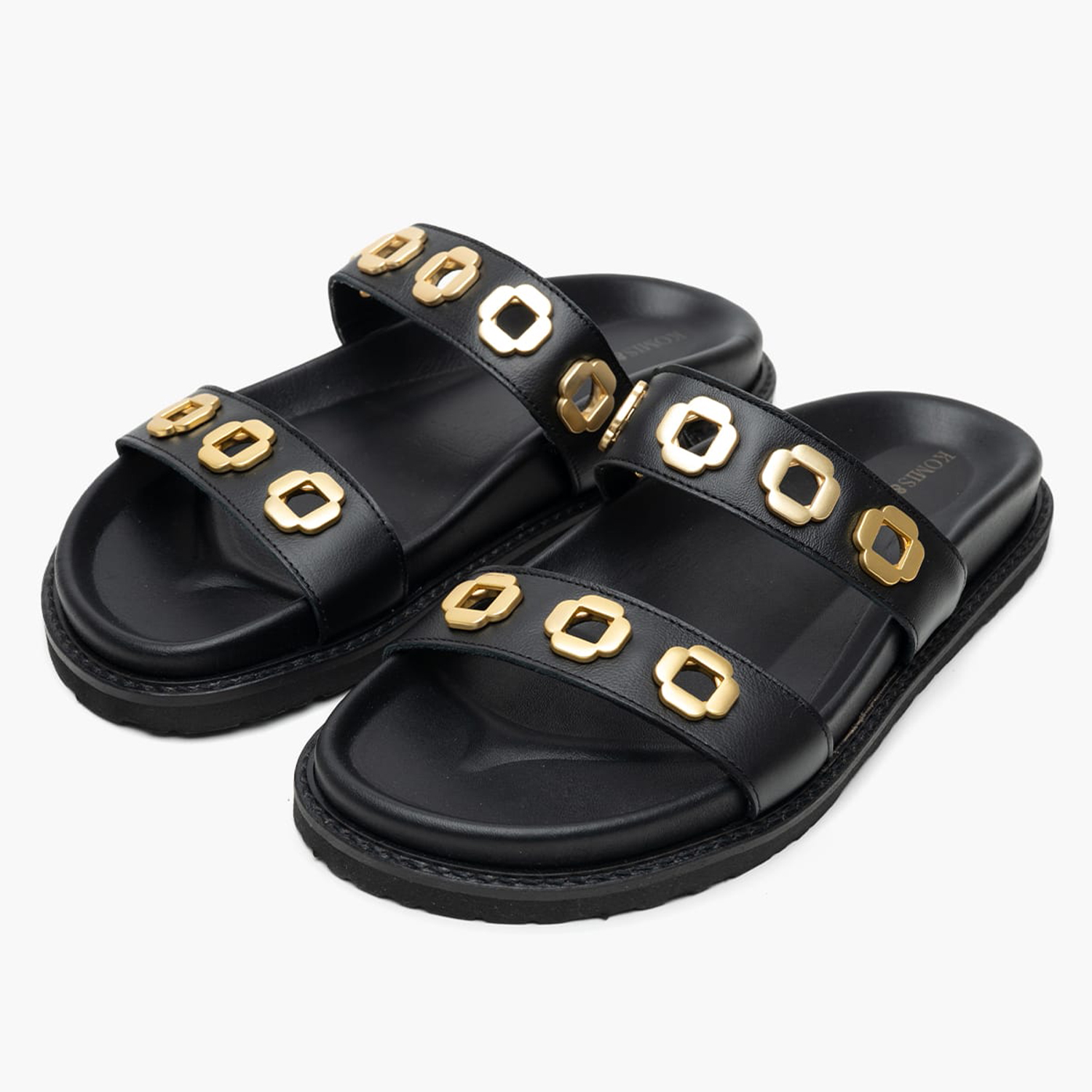 Women Flats C.23.B Black Leather Komis and Komis Women Flats C.23.B Black Leather Komis and Komis