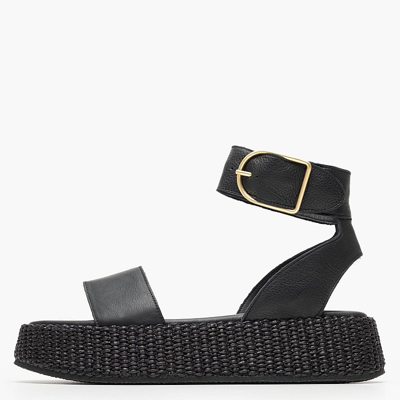 Women Platforms High C.301 Black Leather Komis and Komis
