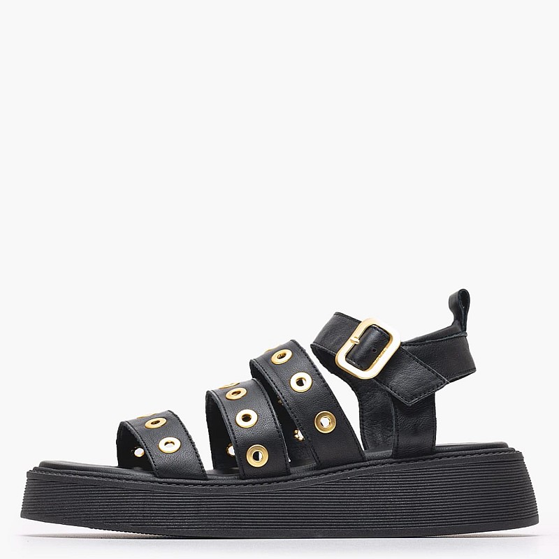 Women Platforms Low C.33 Black Leather Komis and Komis