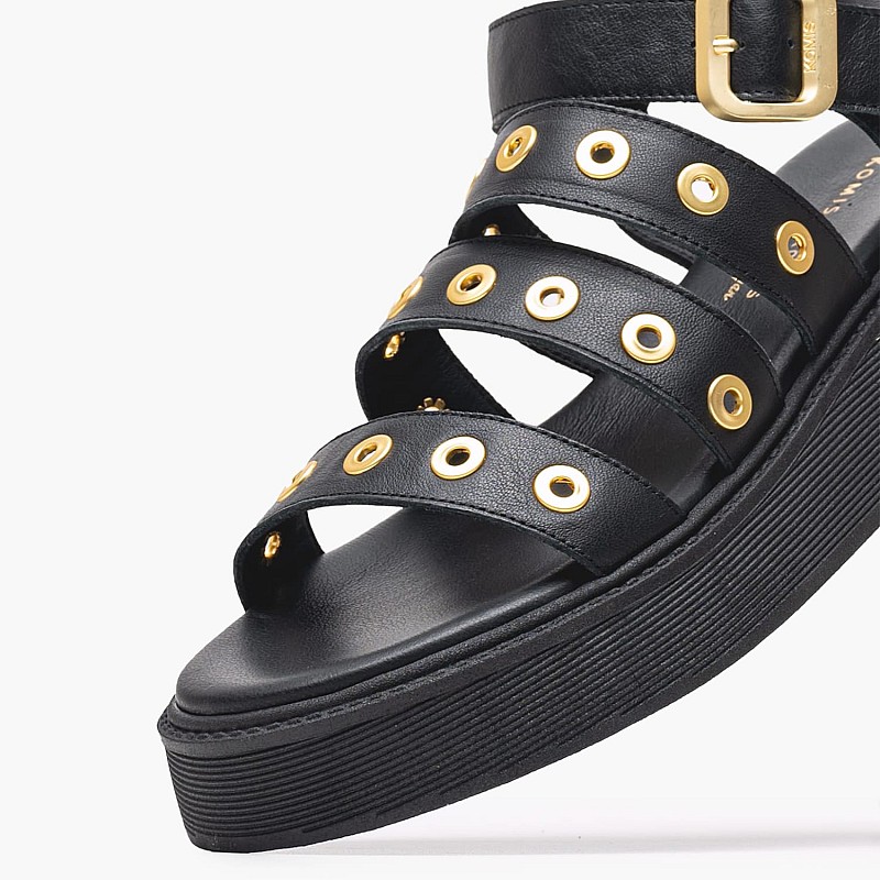 Women Platforms Low C.33 Black Leather Komis and Komis
