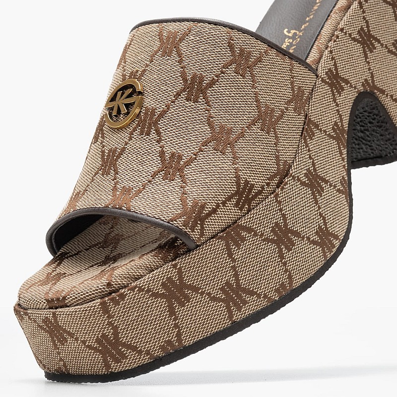 Women Mules C.801 Brown Fabric Komis and Komis