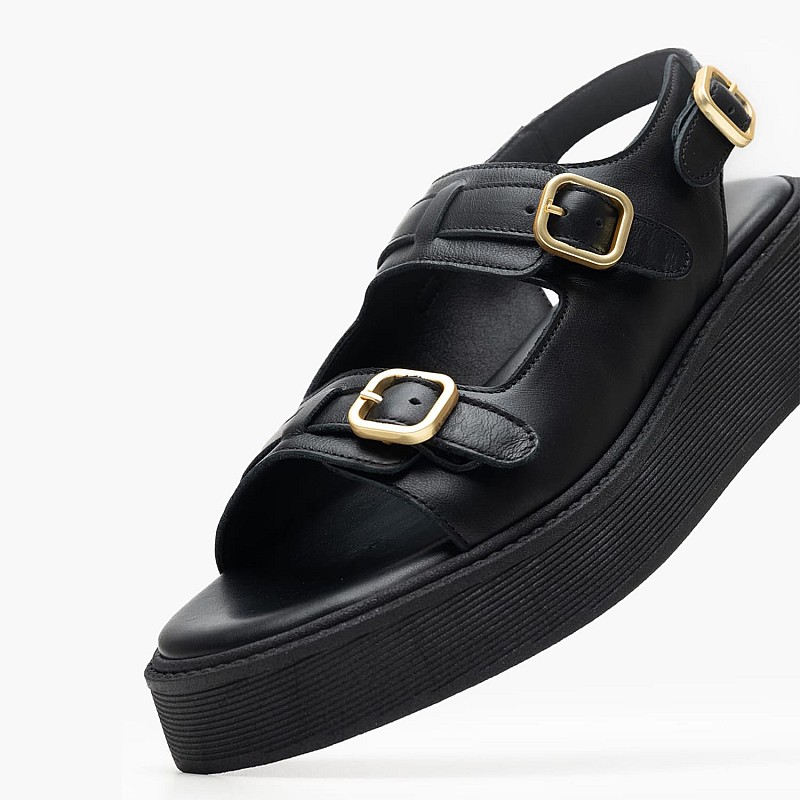 Women Platforms Low C390 Black Leather Komis and Komis
