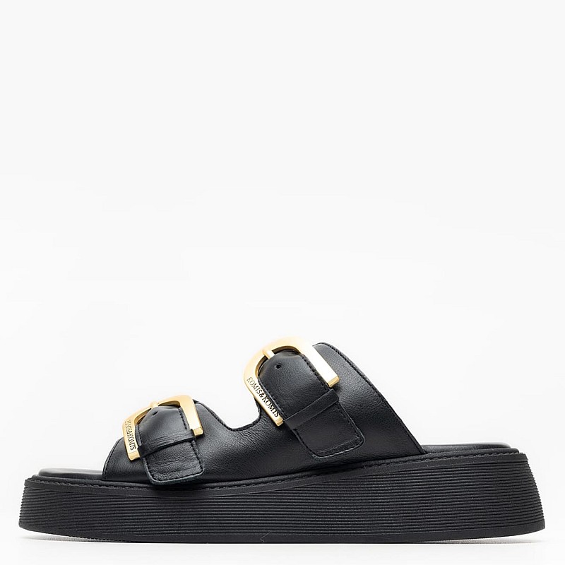 Women Platforms Low C39 Black Leather Komis and Komis