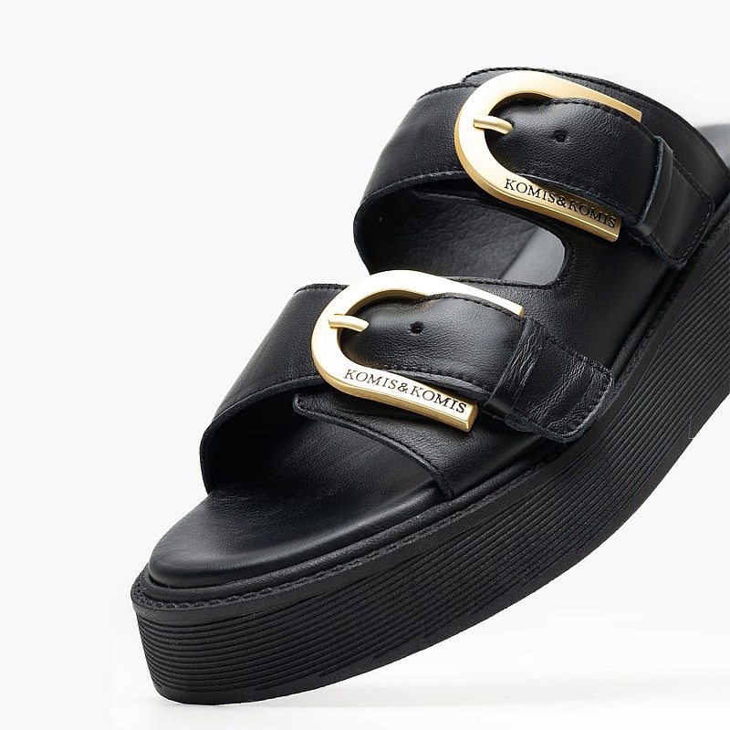 Women Platforms Low C39 Black Leather Komis and Komis