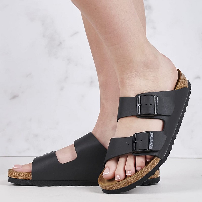 Women Flats Arizona.Bs.N Black ECOleather Birkenstock