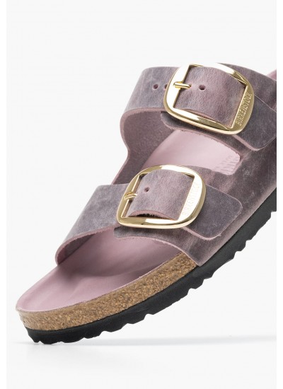 Γυναικεία Flats Arizona.Lav Μωβ Δέρμα Λαδερό Birkenstock