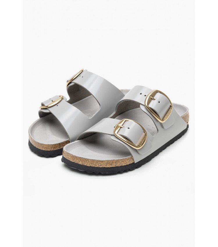 Γυναικεία Flats Arizona.Stoc Γκρι Δέρμα Birkenstock Γυναικεία Flats Arizona.Stoc Γκρι Δέρμα Birkenstock