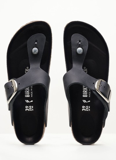 Γυναικεία Flats Gizeh.Big.Buckle Μαύρο Δέρμα Birkenstock