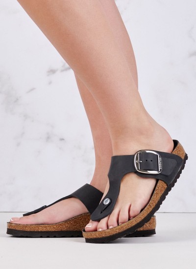 Γυναικεία Flats Gizeh.Big.Buckle Μαύρο Δέρμα Birkenstock