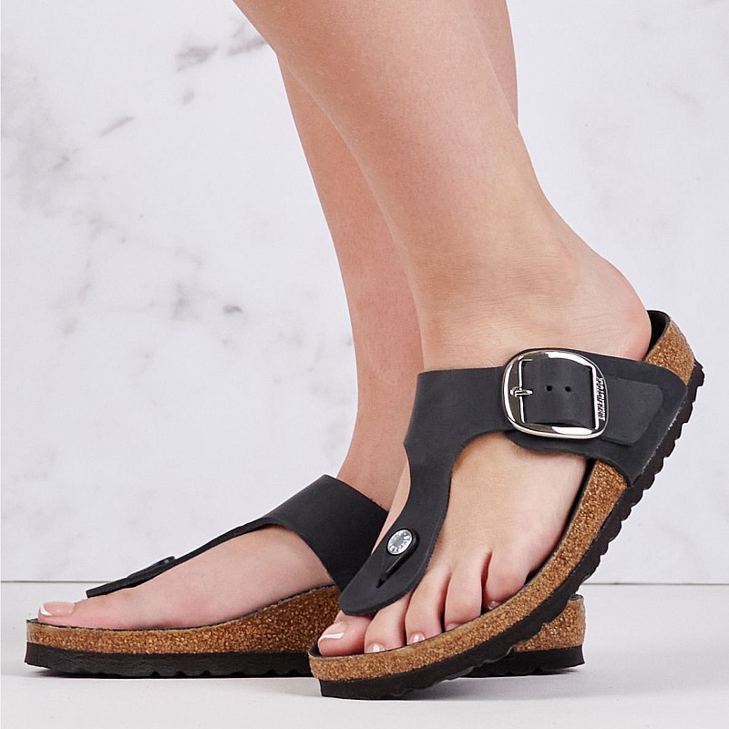 Women Flats Gizeh.Hex Black Oily Leather Birkenstock