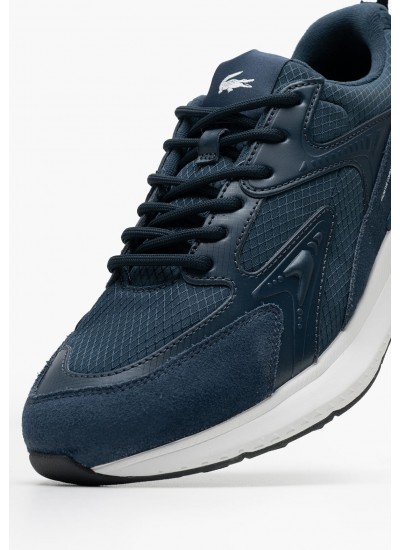 Ανδρικά Παπούτσια Casual L003.Ath Μπλε Δέρμα-Ύφασμα Lacoste