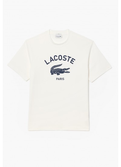Ανδρικές Μπλούζες TH2733 Άσπρο Βαμβάκι Lacoste