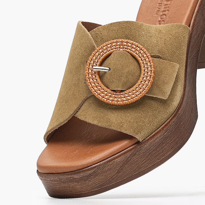 Γυναικεία Mules 5611 Λαδί Δέρμα Καστόρι Eva Frutos
