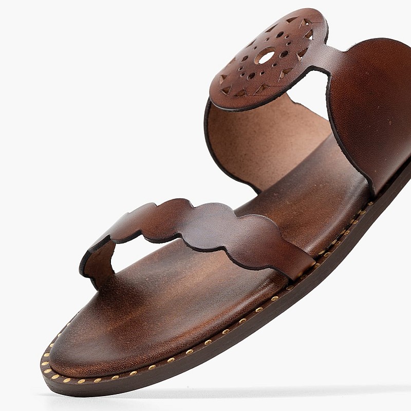 Γυναικεία Flats 04.050 Καφέ Δέρμα Makis Kotris