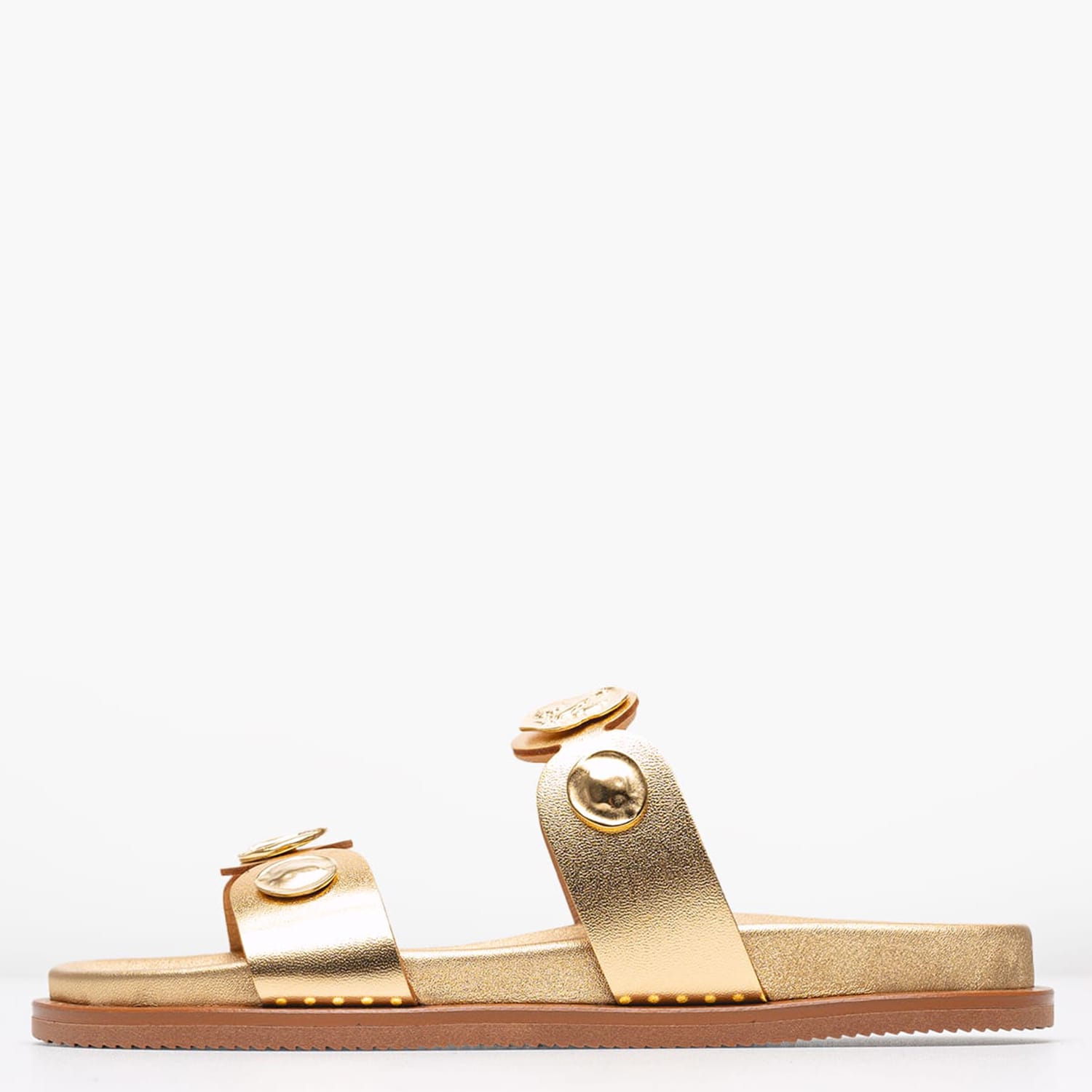 Γυναικεία Flats 14.857 Χρυσό Δέρμα Makis Kotris