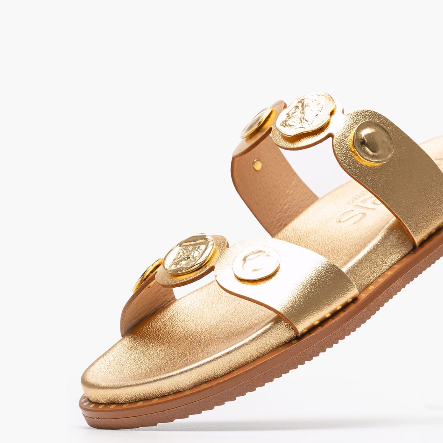 Γυναικεία Flats 14.857 Χρυσό Δέρμα Makis Kotris
