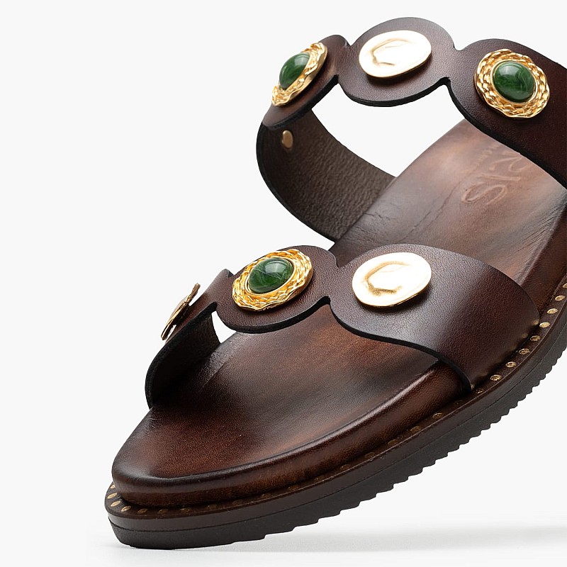 Γυναικεία Flats 14.858 Καφέ Δέρμα Makis Kotris