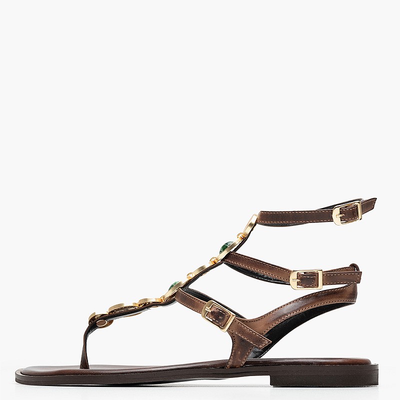 Women Flats K.070 Brown Leather MAKIS KOTRIS