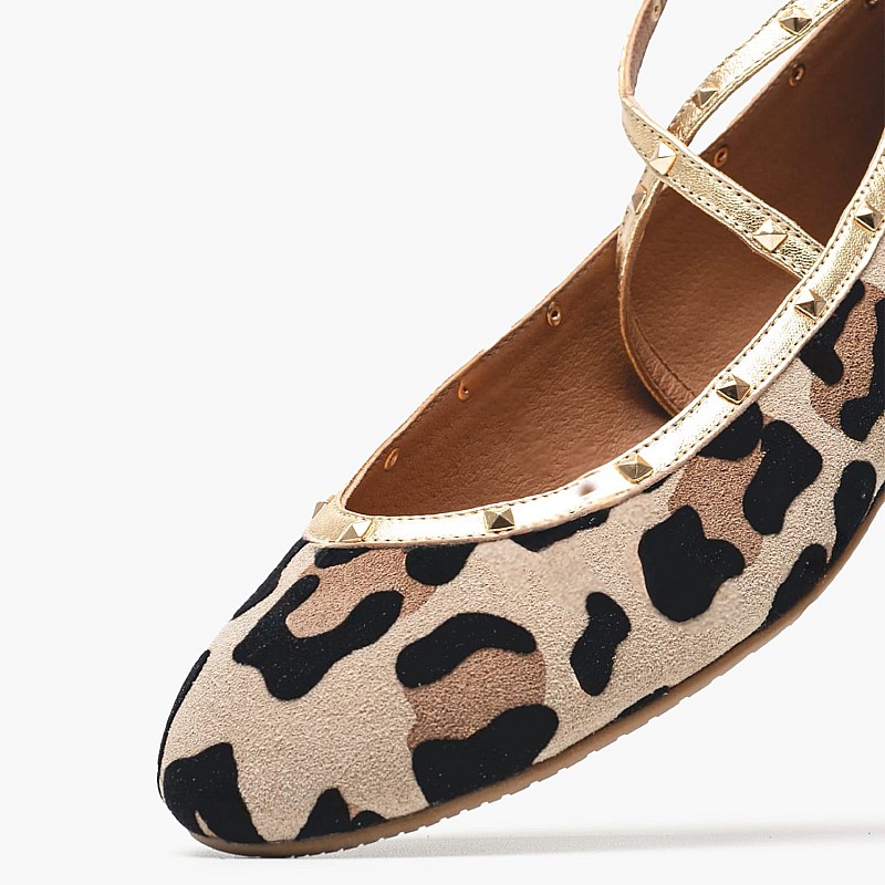Γυναικείες Μπαλαρίνες W19.065 Leopard Δέρμα Καστόρι Makis Kotris