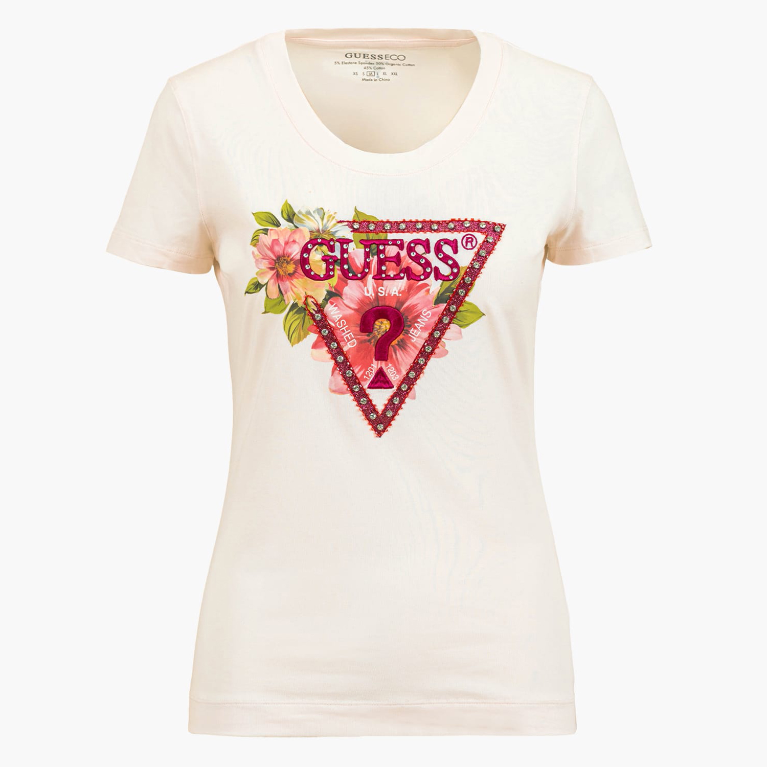 Γυναικείες Μπλούζες - Τοπ Beads.Triangle Μπεζ Βαμβάκι Guess