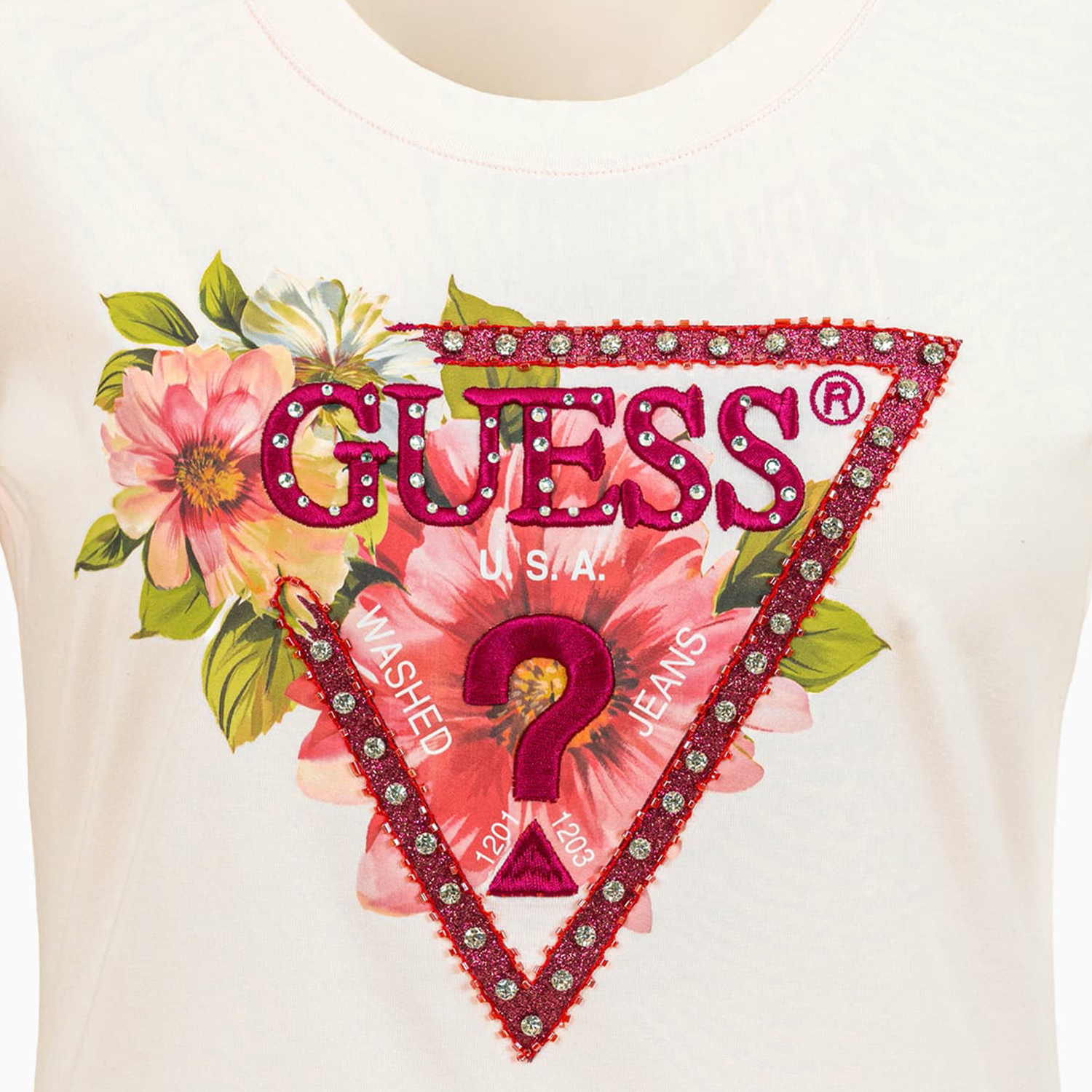 Γυναικείες Μπλούζες - Τοπ Beads.Triangle Μπεζ Βαμβάκι Guess