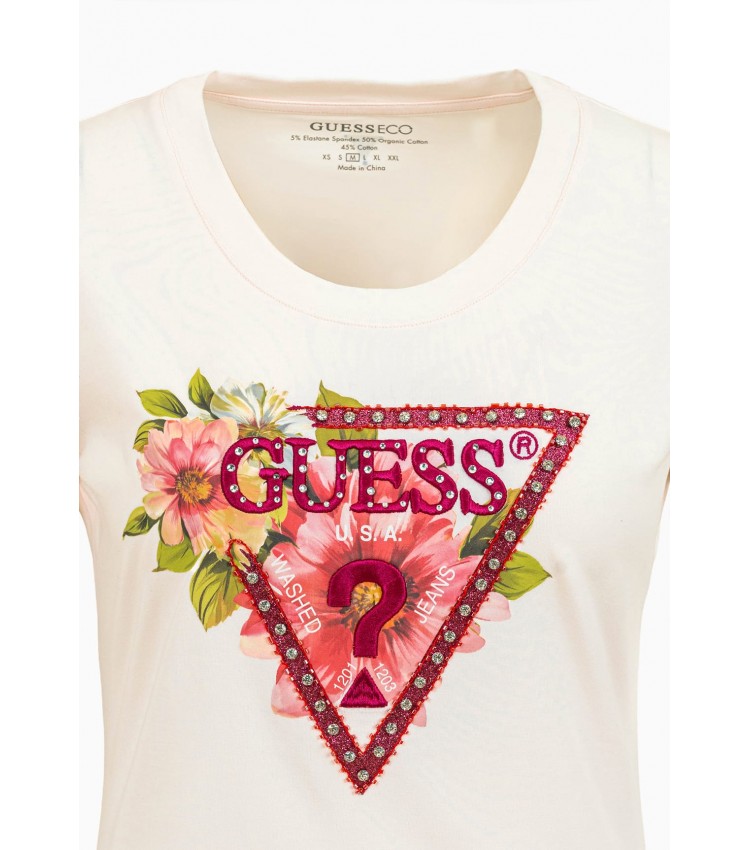 Γυναικείες Μπλούζες - Τοπ Beads.Triangle Μπεζ Βαμβάκι Guess Γυναικείες Μπλούζες - Τοπ Beads.Triangle Μπεζ Βαμβάκι Guess