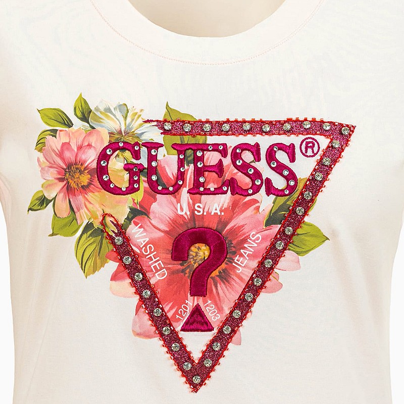 Women T-Shirts - Tops Beads.Triangle Beige Cotton Guess