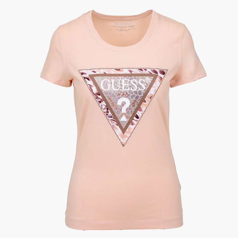 Women T-Shirts - Tops Cheeta.Triangle Pink Cotton Guess