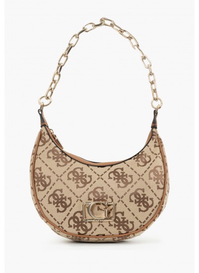 Γυναικείες Τσάντες Circe.Hobo Μπεζ Ύφασμα Guess