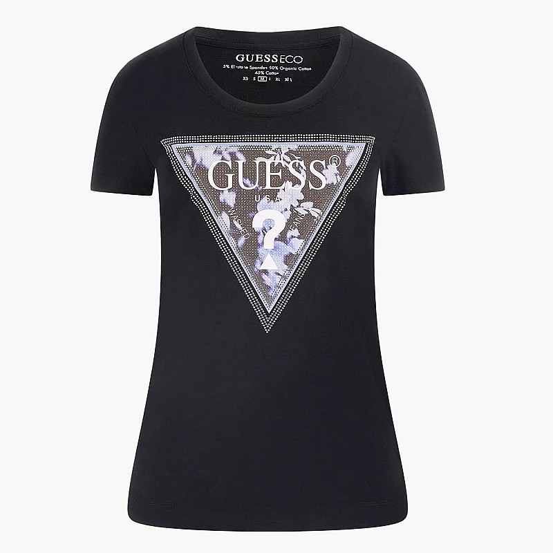 Women T-Shirts - Tops Cn.Flower Black Cotton Guess