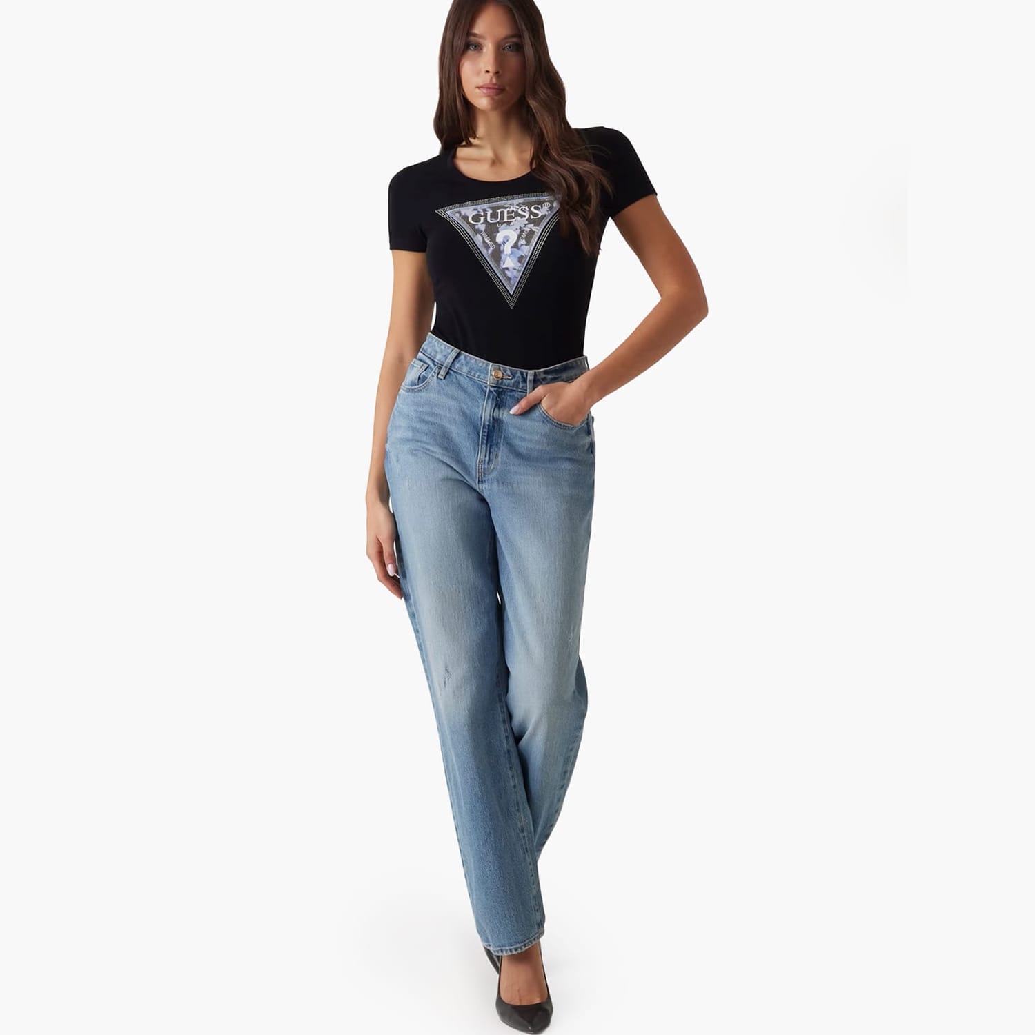 Γυναικείες Μπλούζες - Τοπ Cn.Flower Μαύρο Βαμβάκι Guess Γυναικείες Μπλούζες - Τοπ Cn.Flower Μαύρο Βαμβάκι Guess
