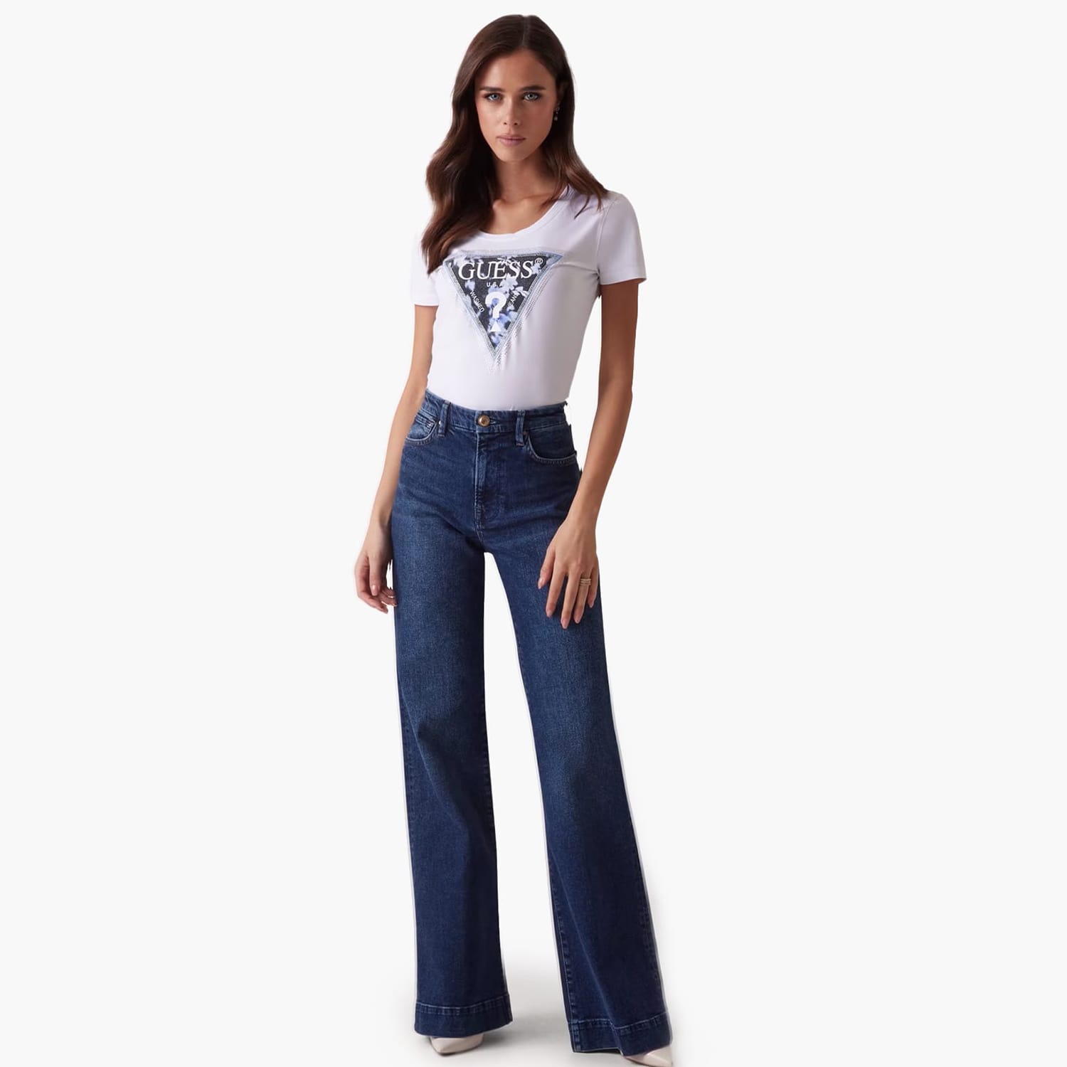 Women T-Shirts - Tops Cn.Flower White Cotton Guess Women T-Shirts - Tops Cn.Flower White Cotton Guess