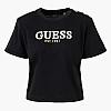Women T-Shirts - Tops Cropped.Washed Black Cotton Guess Women T-Shirts - Tops Cropped.Washed Black Cotton Guess