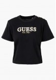 Γυναικείες Μπλούζες - Τοπ Cropped.Washed Μαύρο Βαμβάκι Guess
