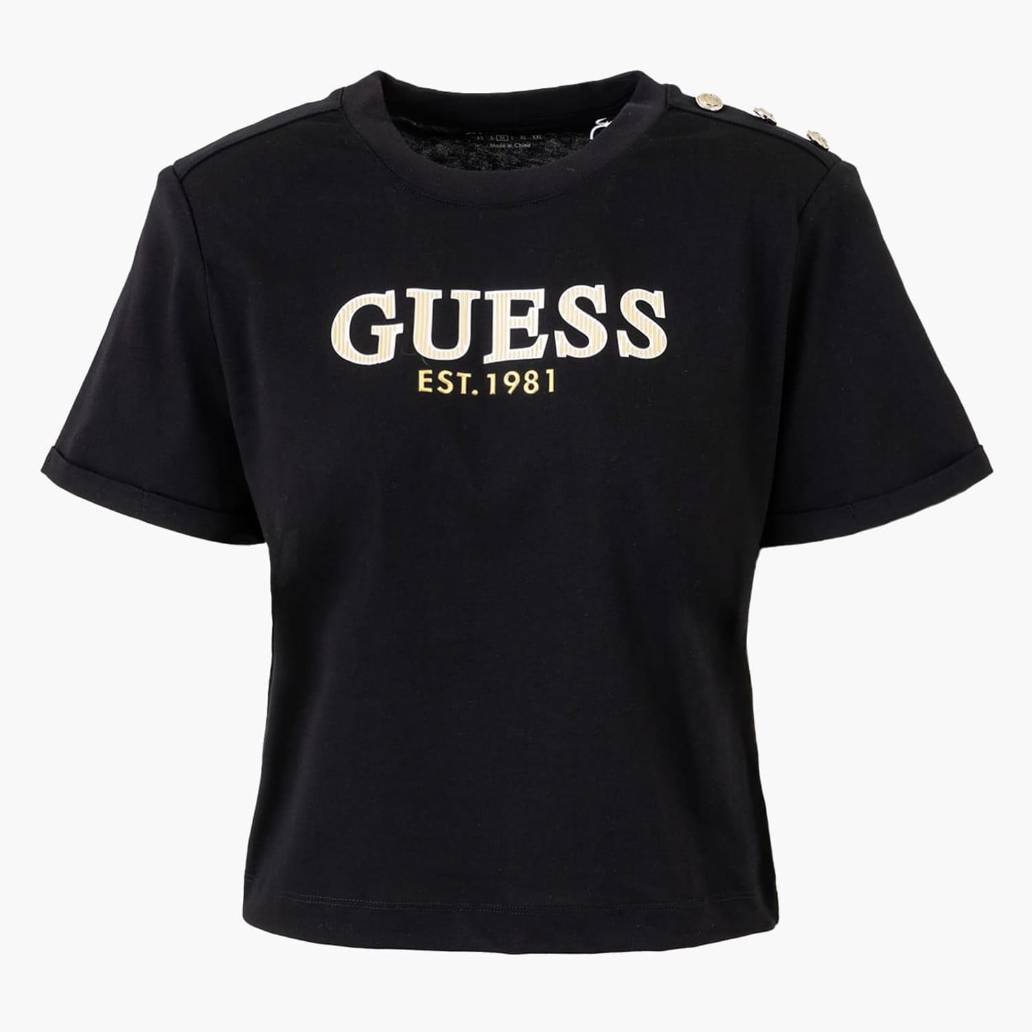 Γυναικείες Μπλούζες - Τοπ Cropped.Washed Μαύρο Βαμβάκι Guess