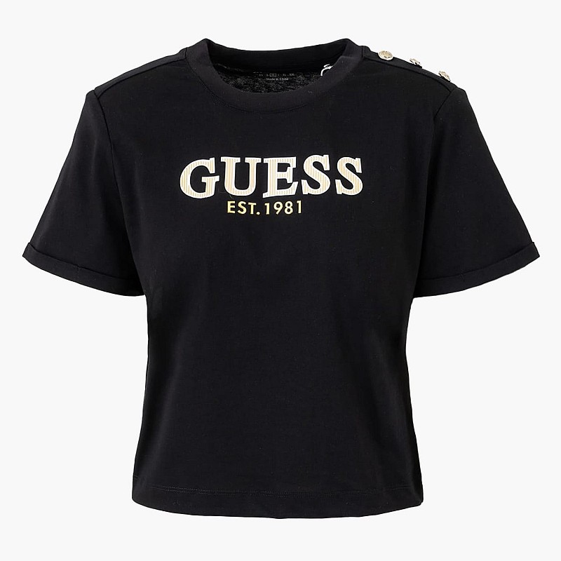 Γυναικείες Μπλούζες - Τοπ Cropped.Washed Μαύρο Βαμβάκι Guess