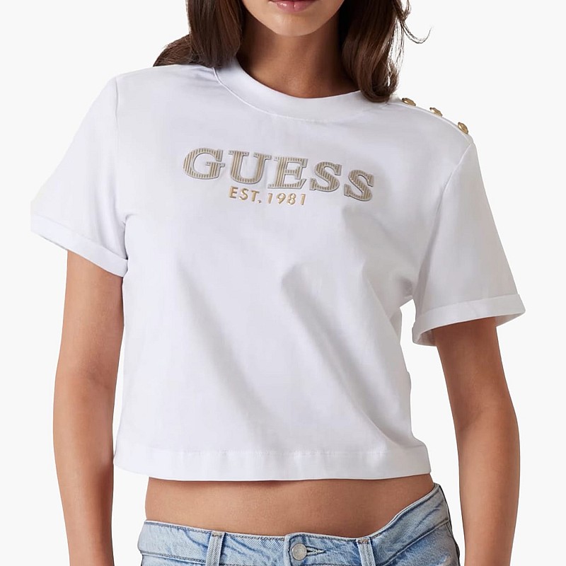 Γυναικείες Μπλούζες - Τοπ Cropped.Washed Άσπρο Βαμβάκι Guess