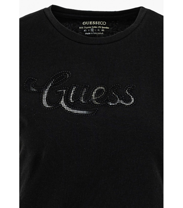 Γυναικείες Μπλούζες - Τοπ Dot.R3 Μαύρο Βαμβάκι Guess Γυναικείες Μπλούζες - Τοπ Dot.R3 Μαύρο Βαμβάκι Guess