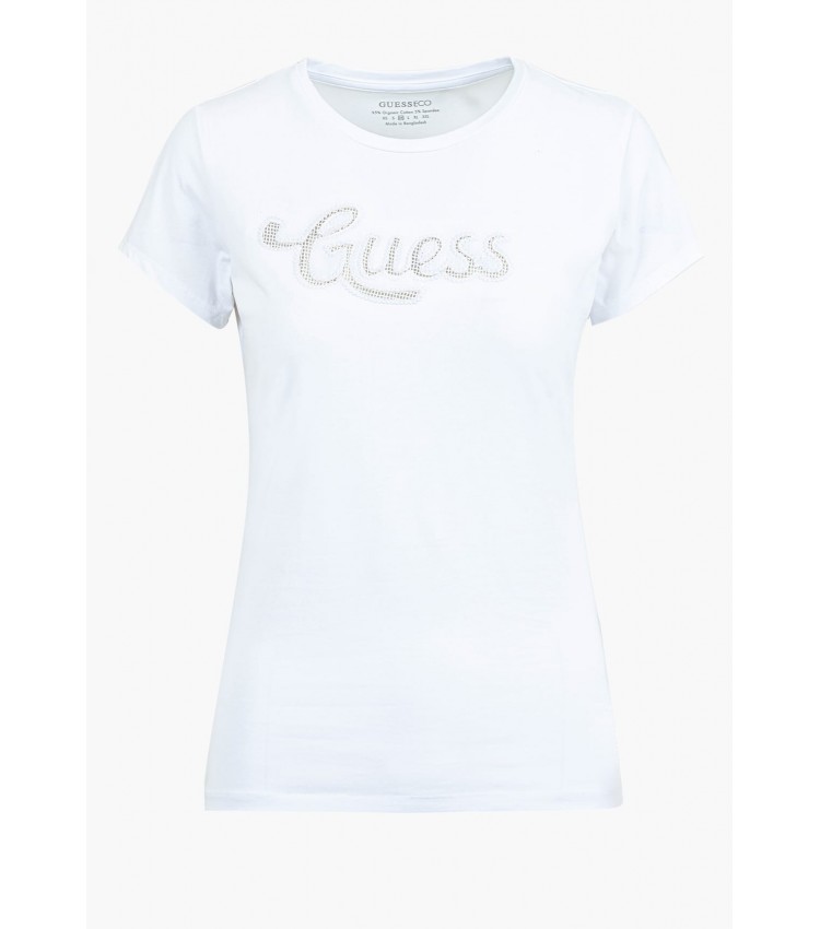 Γυναικείες Μπλούζες - Τοπ Dot.R3 Άσπρο Βαμβάκι Guess Γυναικείες Μπλούζες - Τοπ Dot.R3 Άσπρο Βαμβάκι Guess