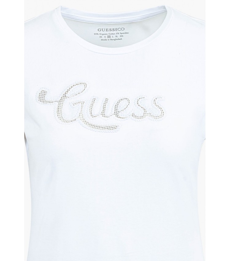 Γυναικείες Μπλούζες - Τοπ Dot.R3 Άσπρο Βαμβάκι Guess Γυναικείες Μπλούζες - Τοπ Dot.R3 Άσπρο Βαμβάκι Guess