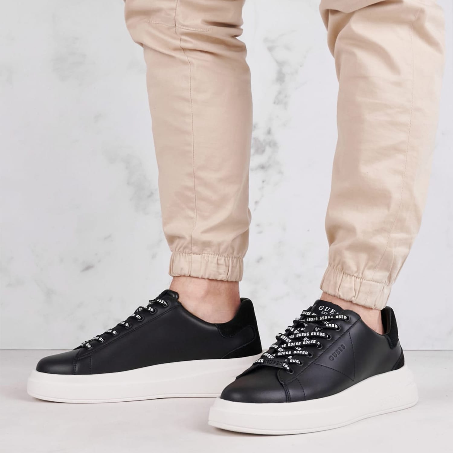 Men Casual Shoes Elba.B.2 Black Leather Guess Men Casual Shoes Elba.B.2 Black Leather Guess