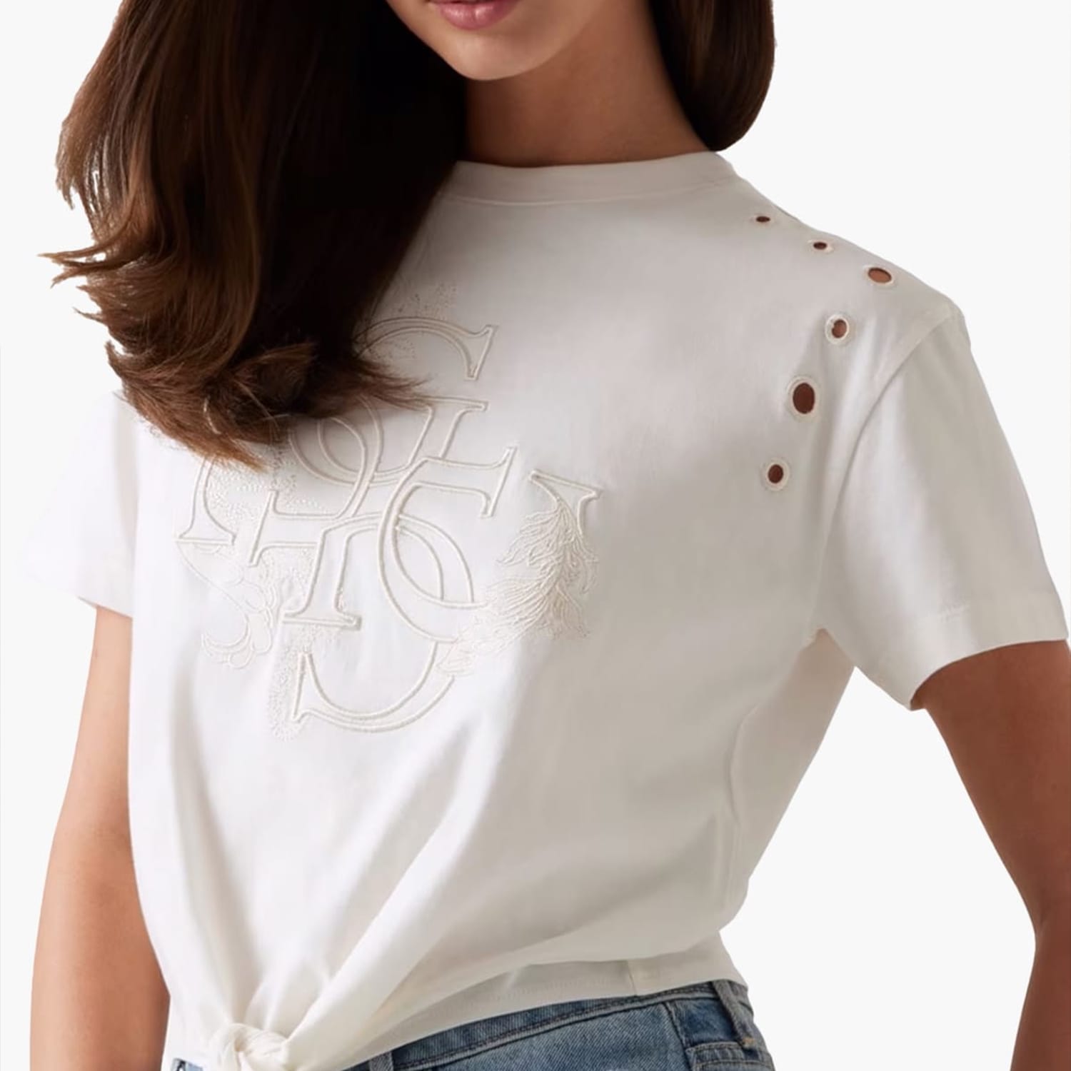 Γυναικείες Μπλούζες - Τοπ Eyelet.Tone Μπεζ Βαμβάκι Guess