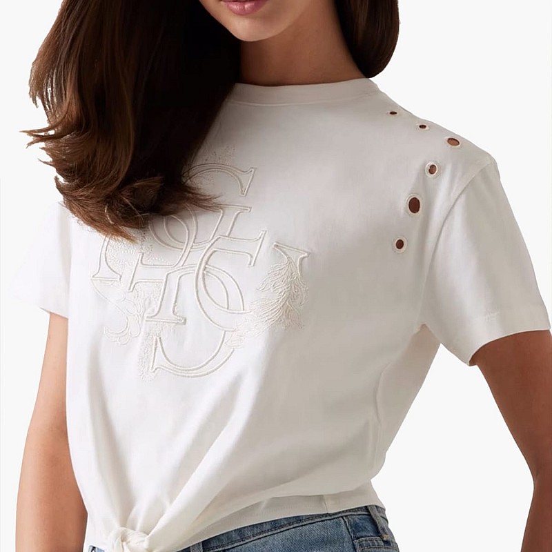 Γυναικείες Μπλούζες - Τοπ Eyelet.Tone Μπεζ Βαμβάκι Guess