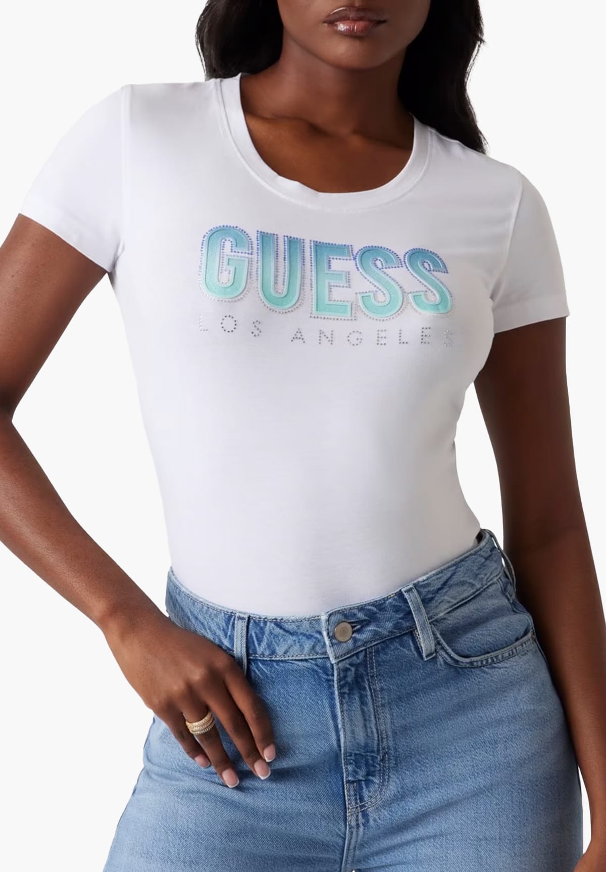 Women T-Shirts - Tops Glitter.Degrade White Cotton
