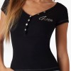 Γυναικείες Μπλούζες - Τοπ Henley.Olympia Μαύρο Βαμβάκι Guess Γυναικείες Μπλούζες - Τοπ Henley.Olympia Μαύρο Βαμβάκι Guess